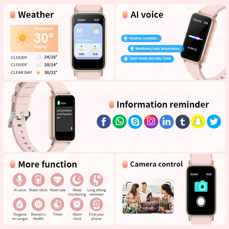 Thumbnail: LIGE New Fashion Smart Watch Women Full Touch Screen Heart Rate Fitness Tracker 
