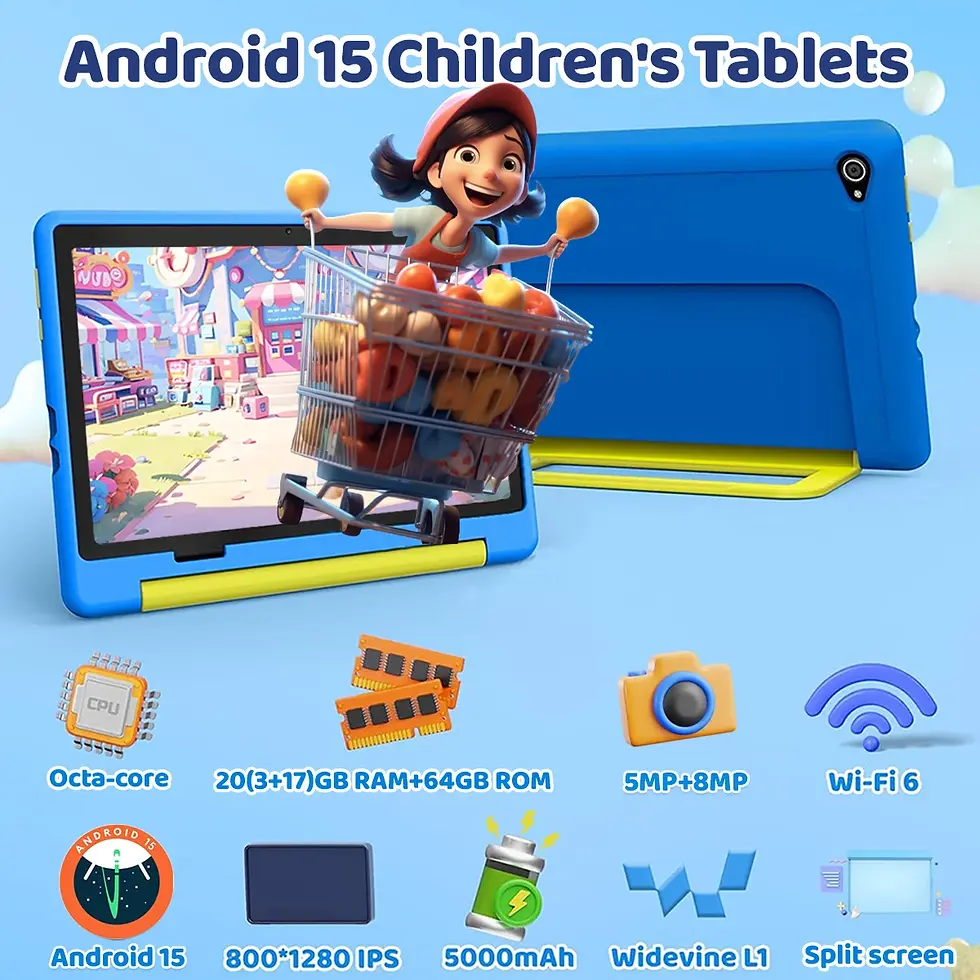 Thumbnail: Kid Tablet Android 15 Tablet for Kids 10 inch 20GB+64GB 8-Core with Case 1TB TF 