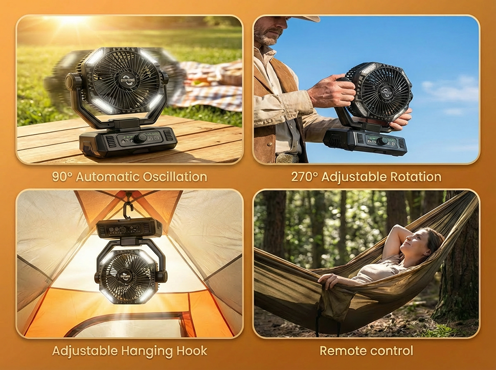 Thumbnail: coldSky 20000mAh Camping Fan with 4 LED Lights and Remote Control 8 Speed Adjust