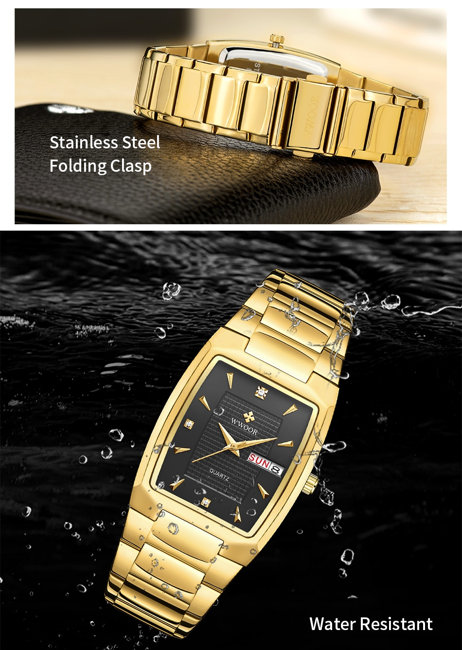 Thumbnail: WWOOR 2024 New Square Watch Men with Automatic Week Date Luxury Stainless Steel 