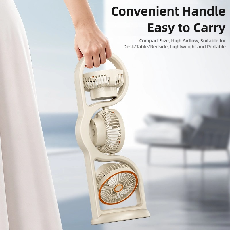 Thumbnail: TINSOL New Portable USB Rechargeable Three-Head Fan – 360° Circulation, 5-Spe