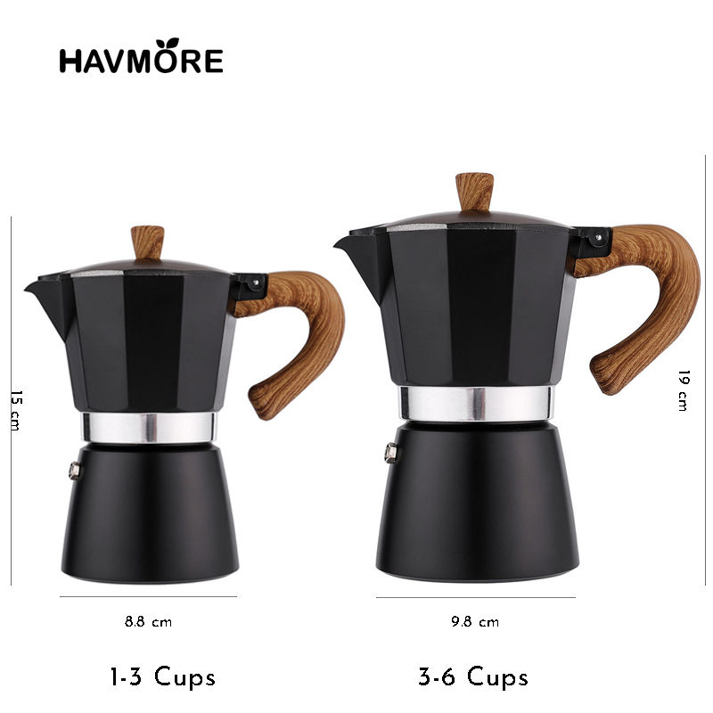 Thumbnail: 150ml/300ml Vintage Wooden Handle Espresso Maker Moka Pot Classic Italian Kitche