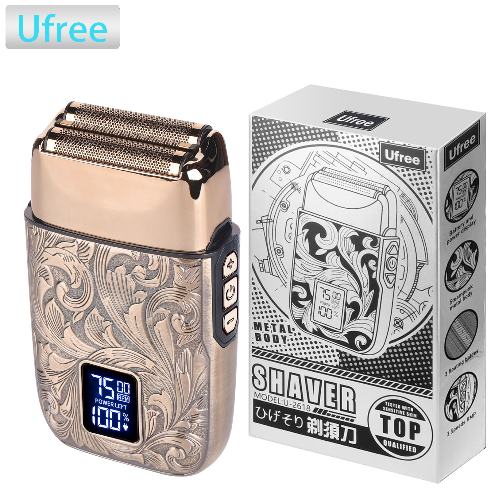 Ufree Close Shaver Electric Foil Shavers for Men, 3-Speed Electric Razor, Bald H