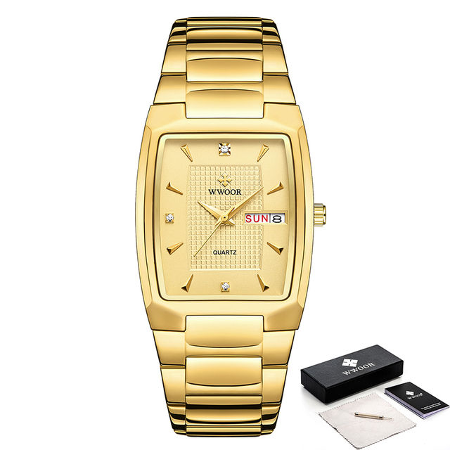 Thumbnail: WWOOR 2024 New Square Watch Men with Automatic Week Date Luxury Stainless Steel 