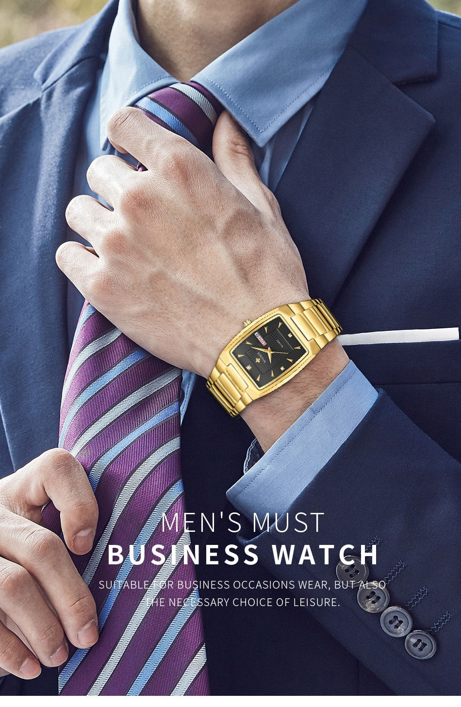 Thumbnail: WWOOR 2024 New Square Watch Men with Automatic Week Date Luxury Stainless Steel 