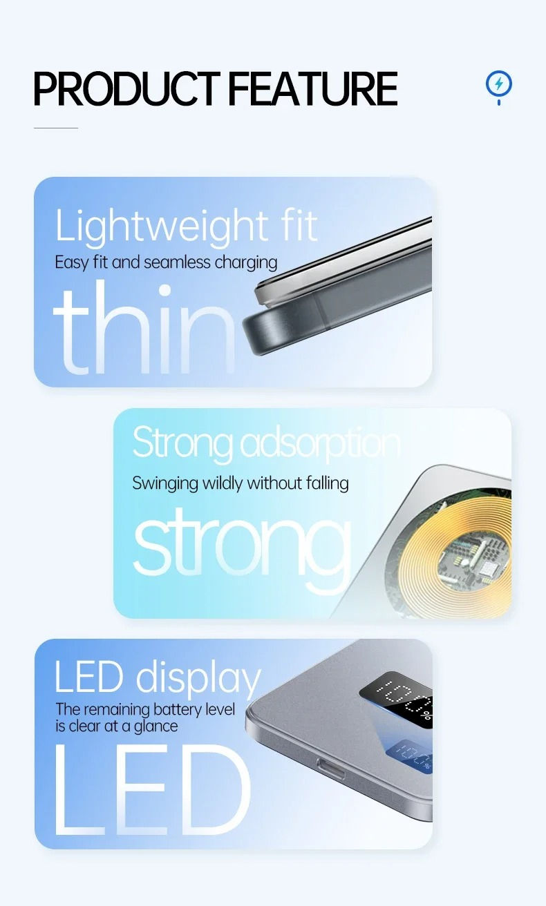 Thumbnail: 20000mAh Thin Portable Magnetic Wireless Power Bank PD22.5W Fast Charging Extern