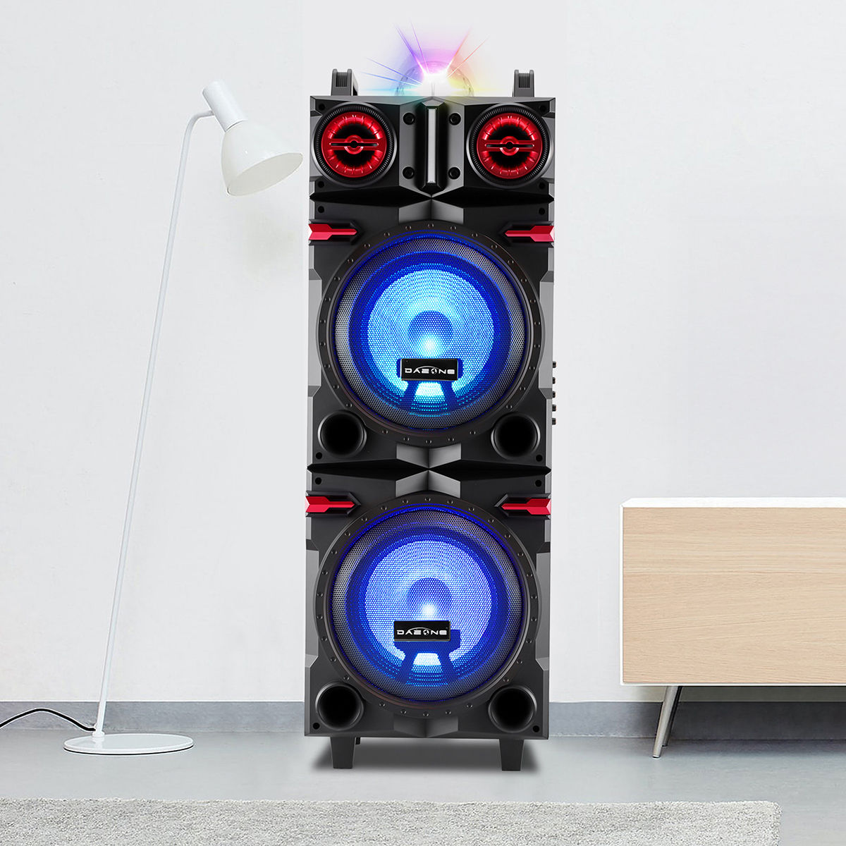 9000W Portable Party Bluetooth Speaker Rechargable Dual 10" Woofer Led Light USB