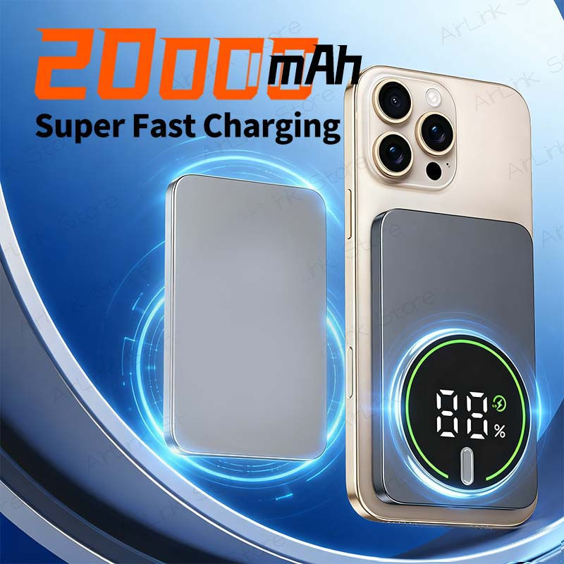 Thumbnail: Ultra-thin 20000mAh Mobile Power Bank Magnetic Wireless Fast Charging Portable E