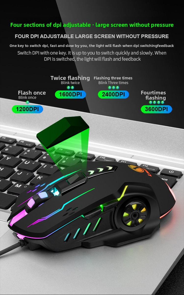 Thumbnail: 1pc V7 Mechanical Gaming Mouse with LED Lights, Wired Notebook Mouse for Laptop 