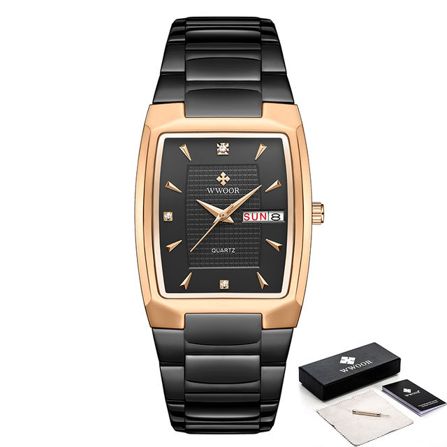 Thumbnail: WWOOR 2024 New Square Watch Men with Automatic Week Date Luxury Stainless Steel 