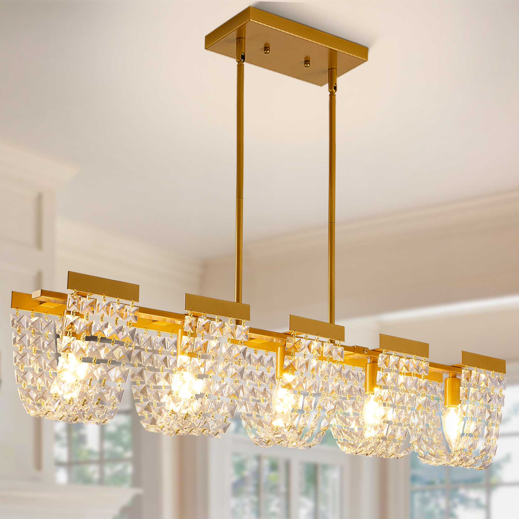 5-Light Luxury Gold Chandeliers for Living Room K9 Crystal Chandelier Fixture LE