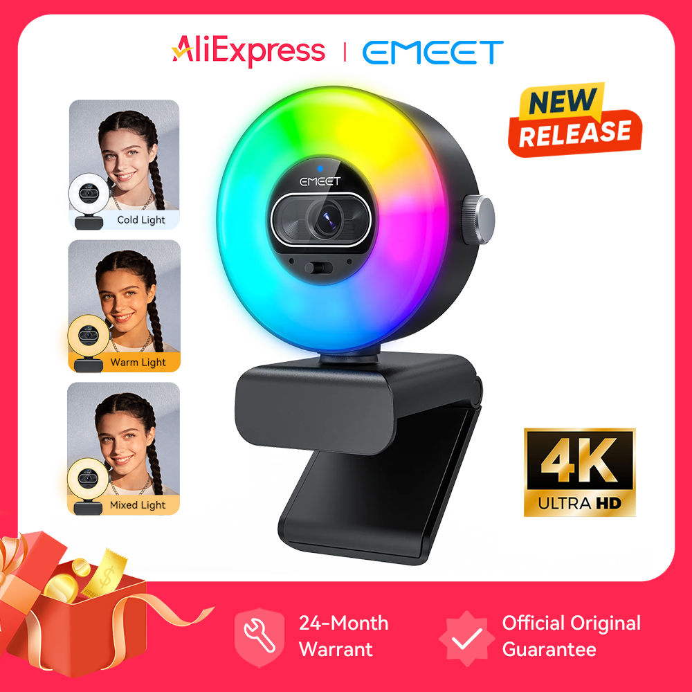4K Webcam Light Control 1080P 60fps Autofocus Video Camera EMEET S600 Light USB