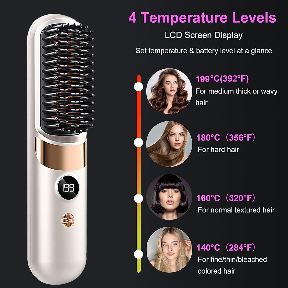 Thumbnail: Cordless Hair Straightener Brush - Portable Rechargeable Ceramic Styling Brush w