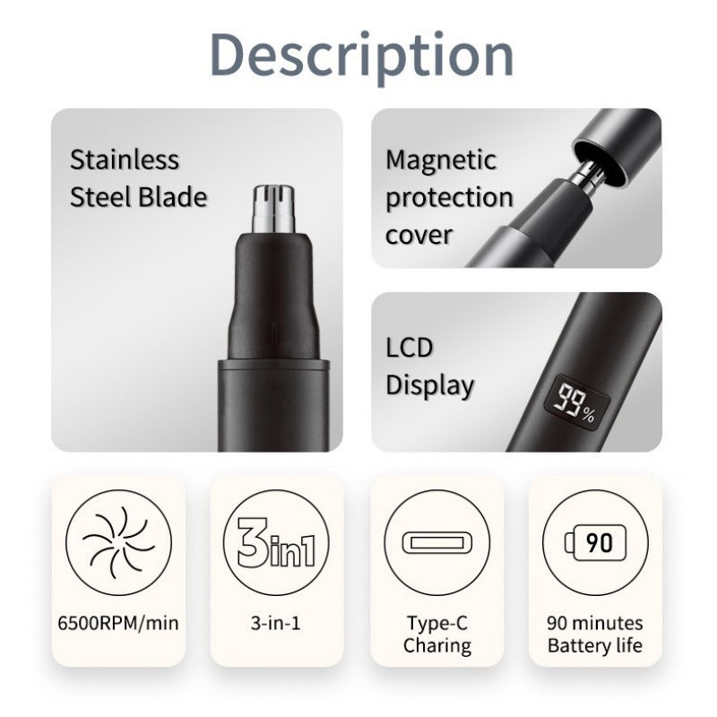Thumbnail: XIAOMI New 3 in 1 Electric Rechargeable Nose Ear Hair Trimmer for Men Painless S