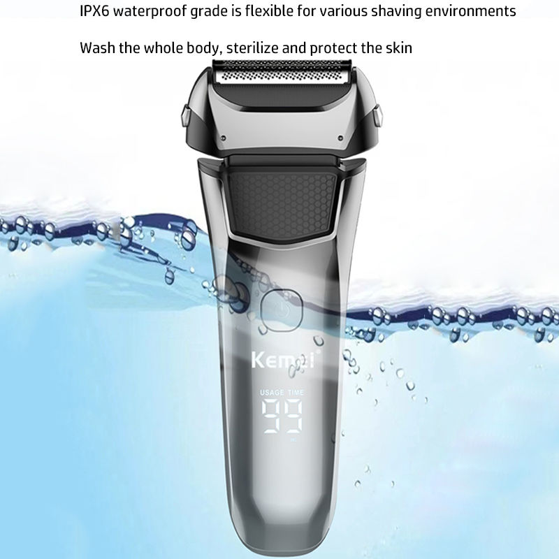 Thumbnail: Kemei Washable Wet & Dry Electric Shaver For Men Face Beard Electric Razor Recha