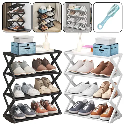 Thumbnail: 4 Tier Shoe Rack Stand Storage Self Organiser Lightweight Compact Space Saving