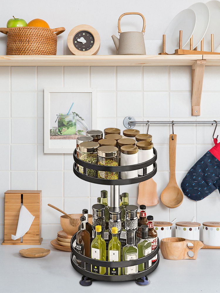 Thumbnail: 360 ° Rotating Spice Jar Glass Organizer Multifunctional Condiment Shelf Kitche