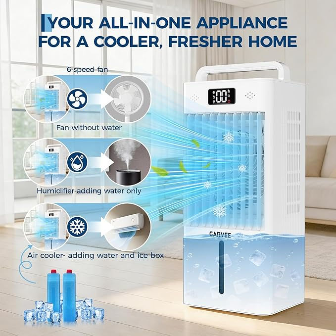Thumbnail: 2.6 Gal Portable Air Cooler Portable Air Conditioner with HEPA Filter 3 Speeds A