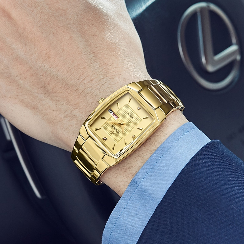 Thumbnail: WWOOR 2024 New Square Watch Men with Automatic Week Date Luxury Stainless Steel 