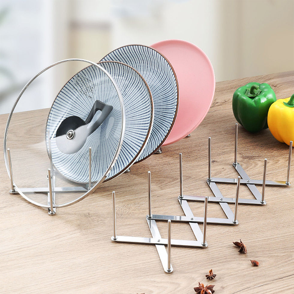 Thumbnail: Pot Lid Rack Pan Lid Organizer Retractable Foldable Stainless Steel Plate Dish H