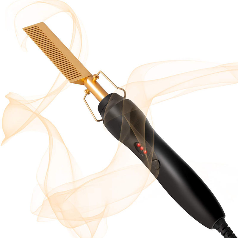 Thumbnail: Portable hair straightening brush 2-in-1 hot comb electric hair straightening to