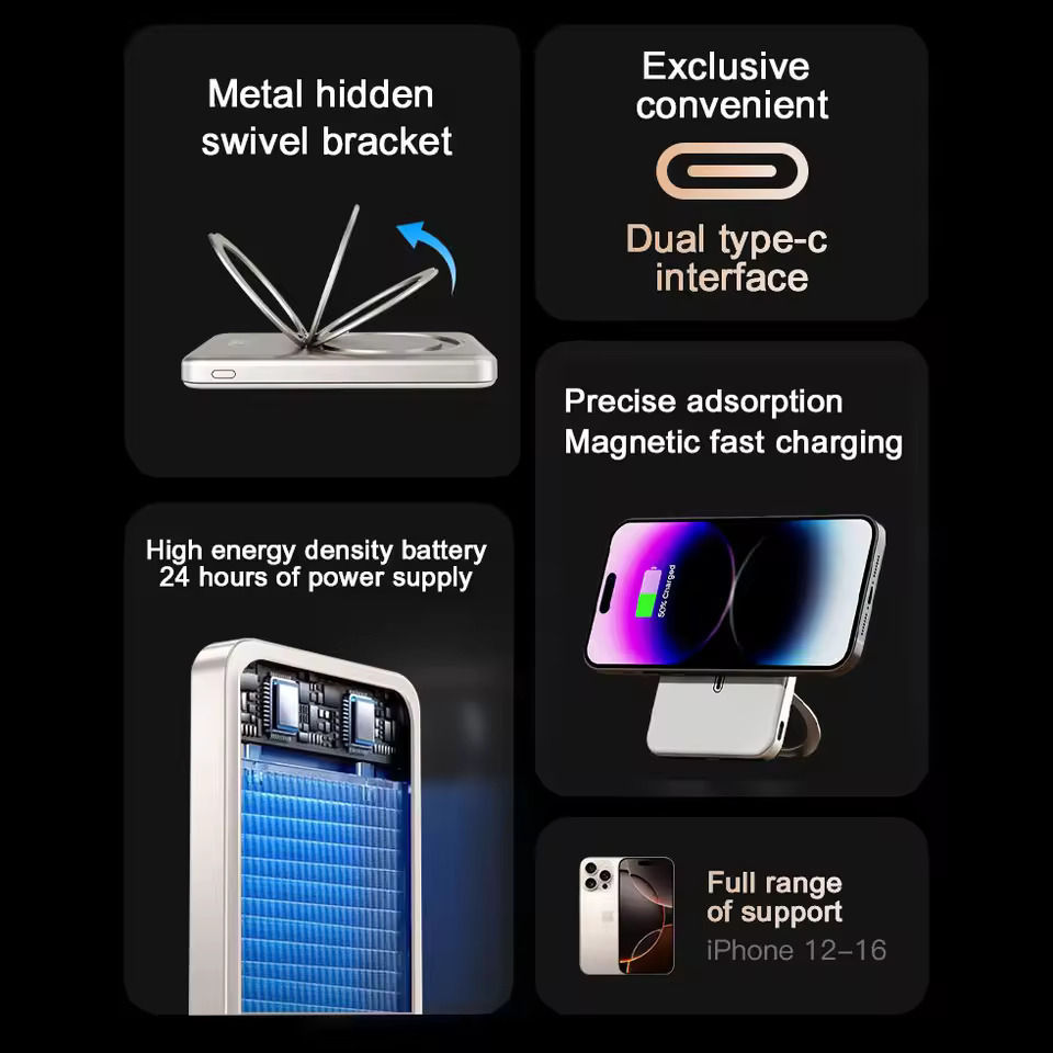 Thumbnail: Magnetic Power Bank 10000mAh Wireless Fast Charger Stand  For MagSafe Powerbank 