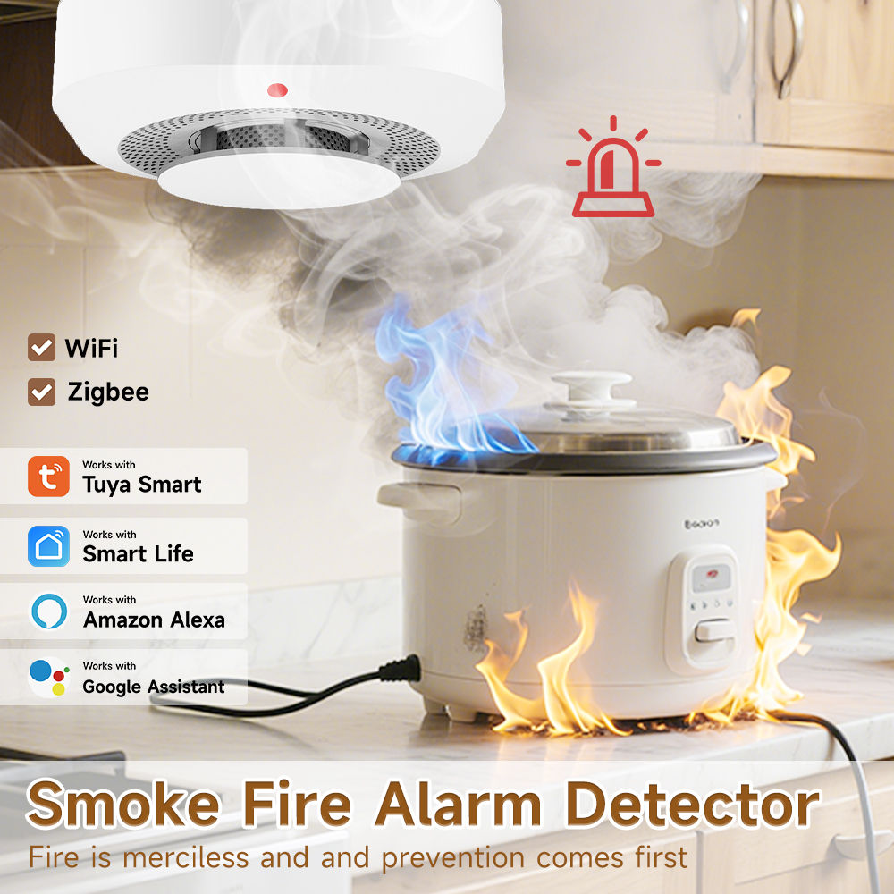 Tuya Zigbee Independent Smoke Detector Sensor For Home Warehouse Security Smart