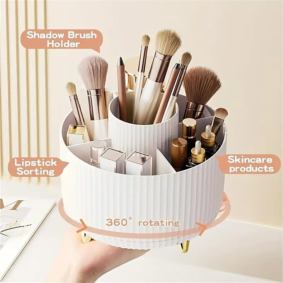 Thumbnail: 360° Rotating Makeup Organizer - 1pc Plastic Cosmetic Storage with 5 Compartmen