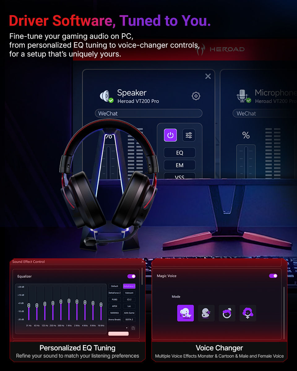 Thumbnail: QCY Heroad VT200 Wireless Gaming Headset Detach Mic Over ear Headphone Tri-Mode 