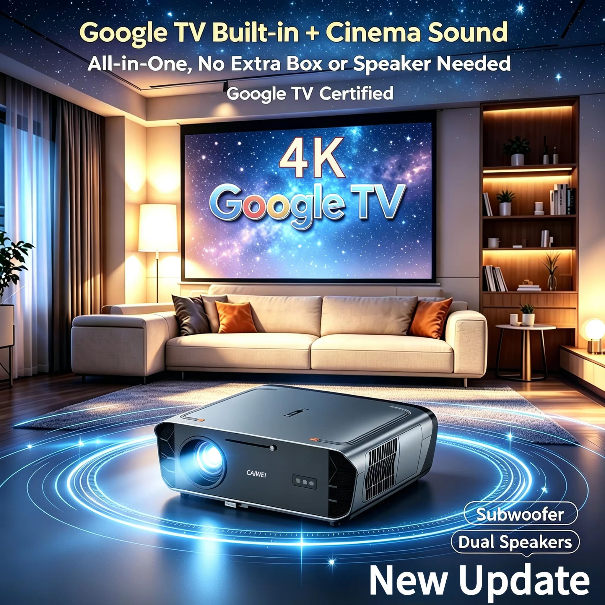 4200 ANSI 4K UHD Projector Native 1080P Android 14 Google TV Beamer 2.4G+5G WiFi