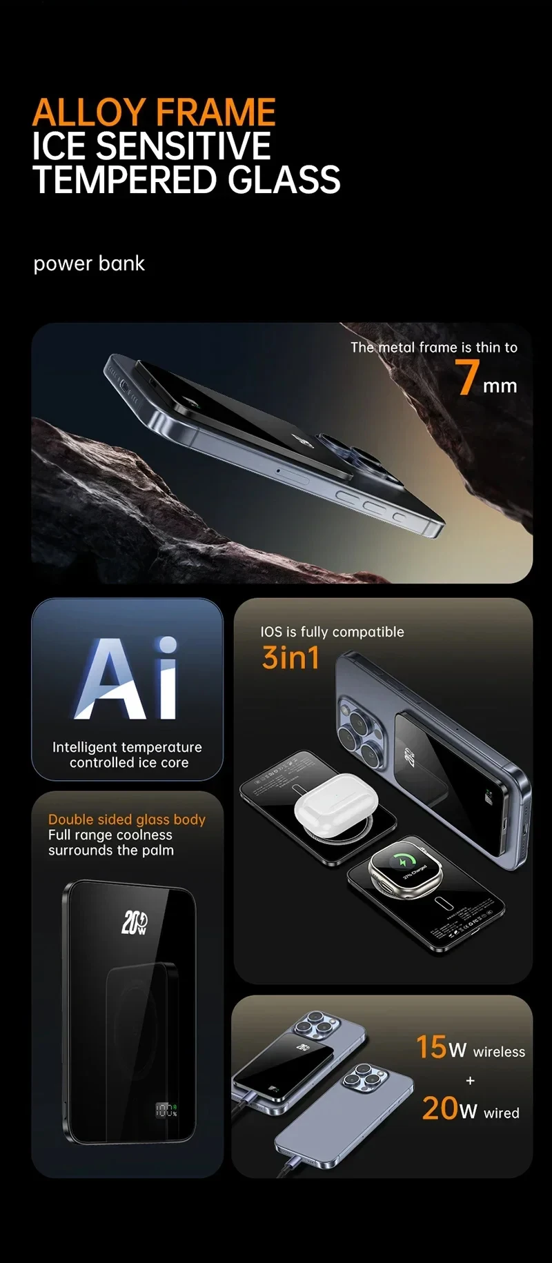 Thumbnail: 10000mAh Magnetic Power Bank 20W Wireless Powerbank Slim Portable Battery Charge