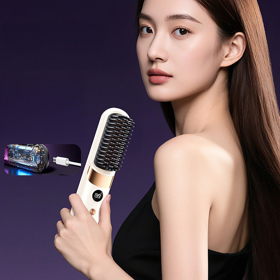 Thumbnail: Hair Straightener Brush with LCD Display Cordless USB Charging Straightener Port