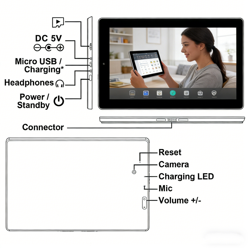 Thumbnail: 10.1 INCH 2GB RAM 32GB ROM V9 Tablet PC MT8167 CPU Android 9.0 Quad-core Support