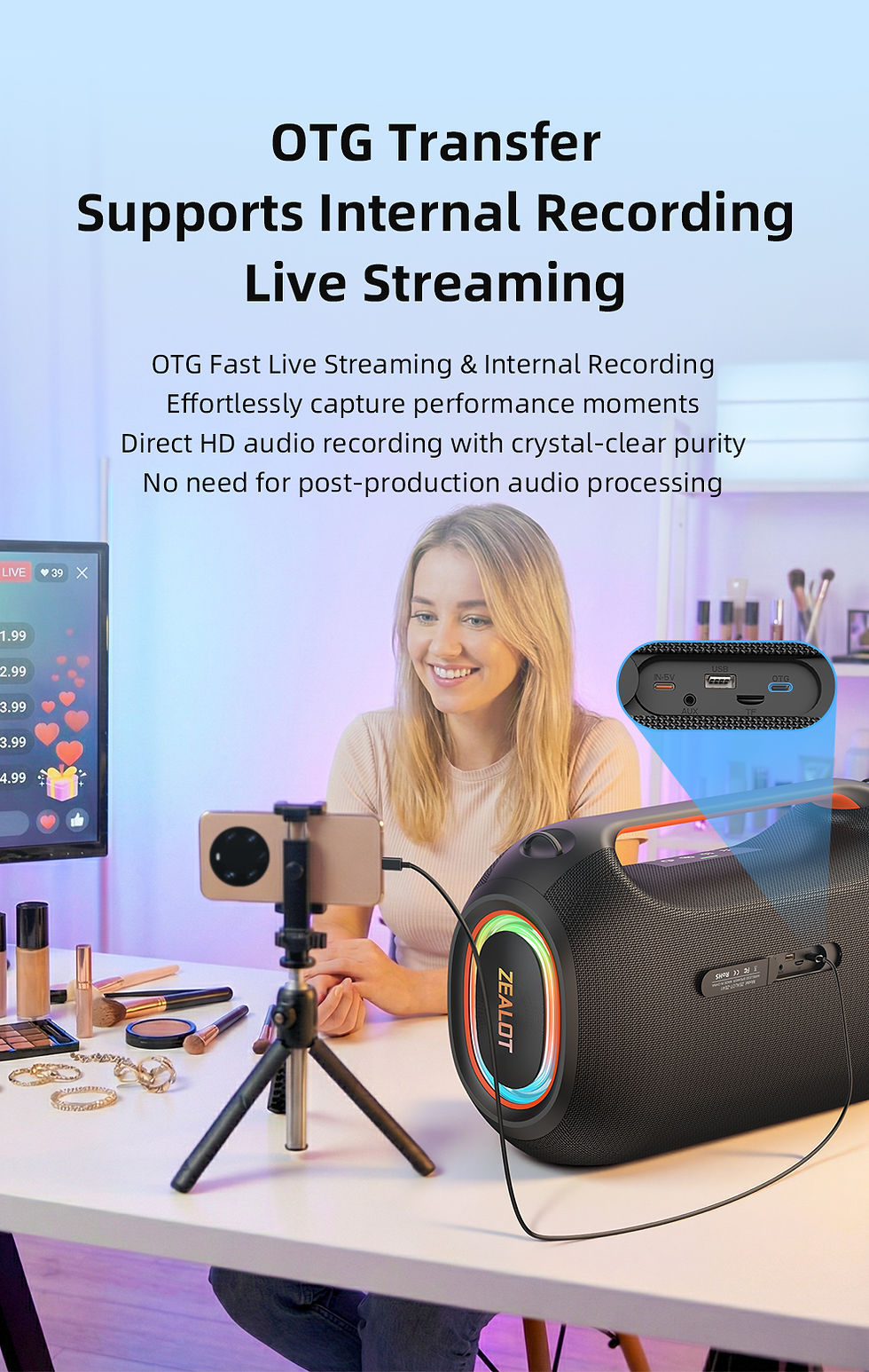Thumbnail: ZEALOT ZE41 Bluetooth Speaker, 300W RMS Peak 400W, High Volume Deep Bass, 48000m