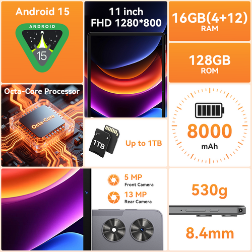 SVITOO P11 Tablet Android 15 2025 11 Inch Unisoc T606 16GB RAM