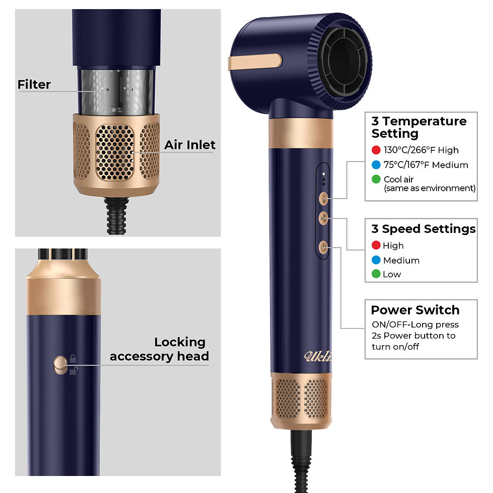 Thumbnail: UKLISS Hair Dryer Brush 7 in 1, Air Styler Set with Curling Iron, Round Brush, S