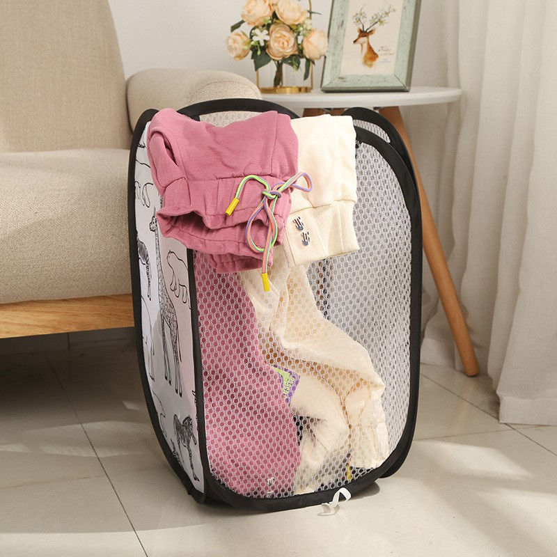 Thumbnail: Cartoon foldable laundry basket Three-sided mesh laundry basket Children's toy s