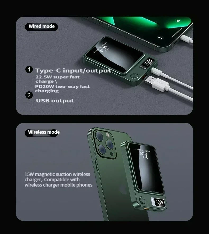 Thumbnail: 100000mAh  Magnetic Powerbank Magnetic Power Bank Wireless Fast Charger For iPho
