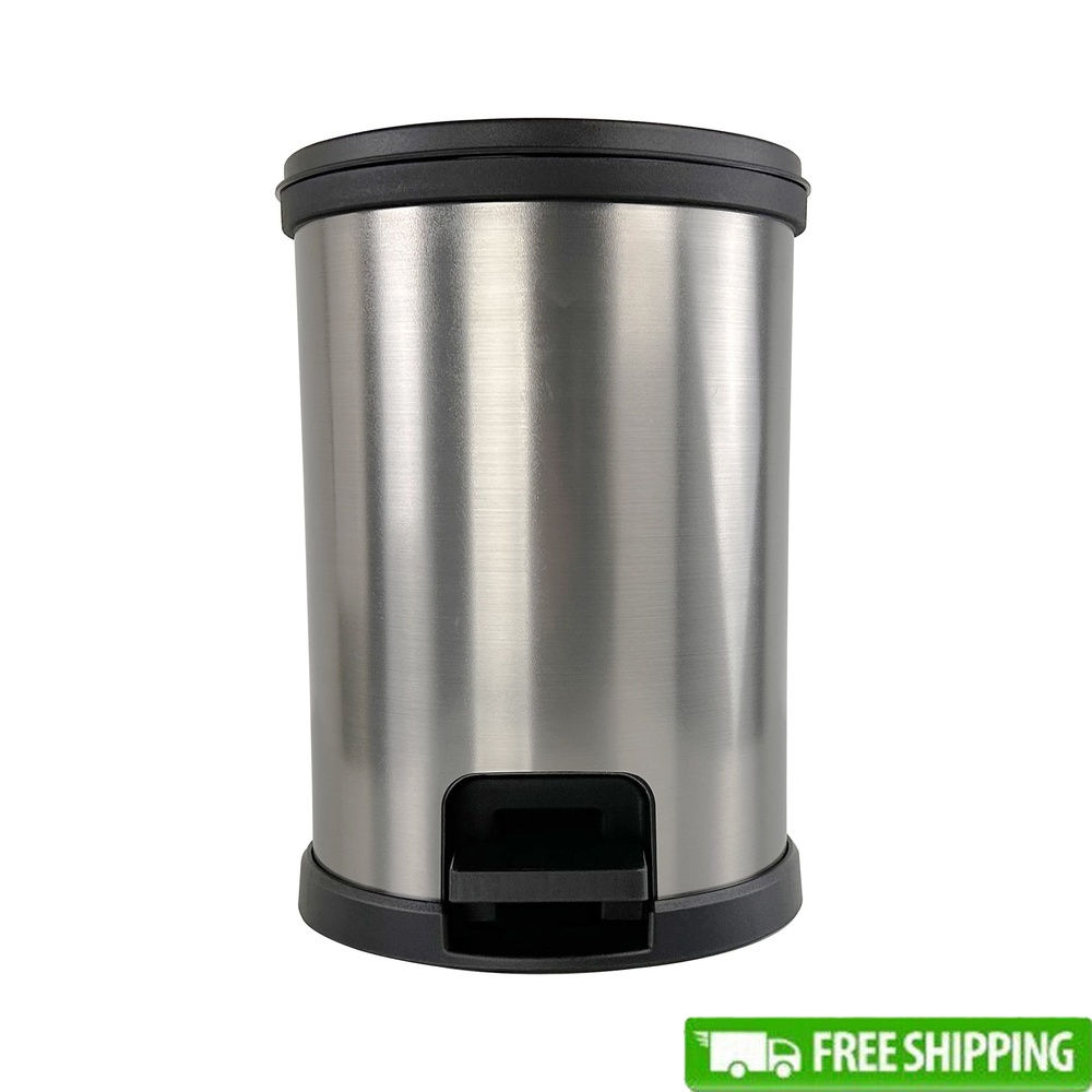 Round 1.5 Gallon Plastic Step Trash Can Touchless Wastebasket Bathroom Office In