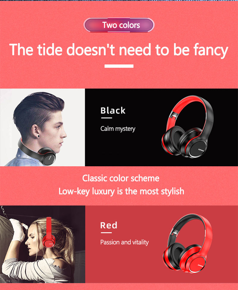 Thumbnail: Lenovo HD200 Bluetooth Earphones Over-ear Foldable Computer Wireless Headphones 