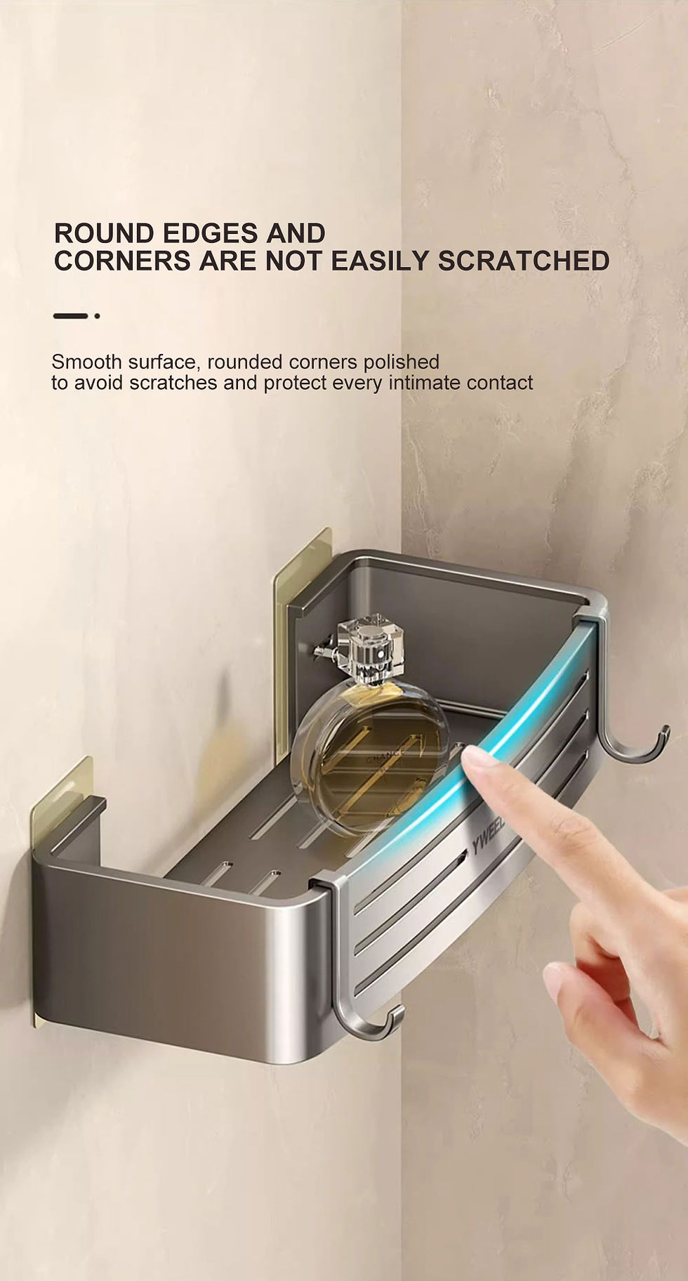 Thumbnail: Shower Corner Shelf Without Drilling Aluminum Bathroom Shelf With Towel Bar Sham