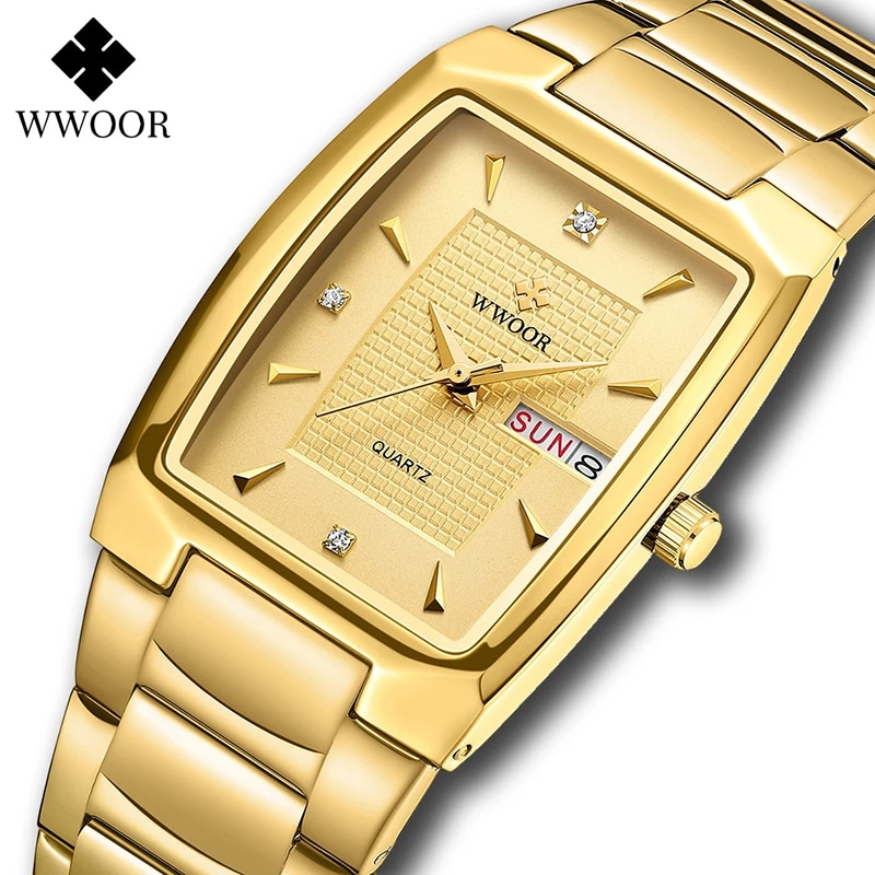 Thumbnail: WWOOR 2024 New Square Watch Men with Automatic Week Date Luxury Stainless Steel 