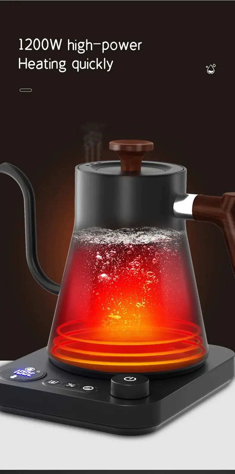 Thumbnail: Electric Gooseneck Kettle 900ML Hand Brew Coffee Pot Smart Teapot Temperature Co