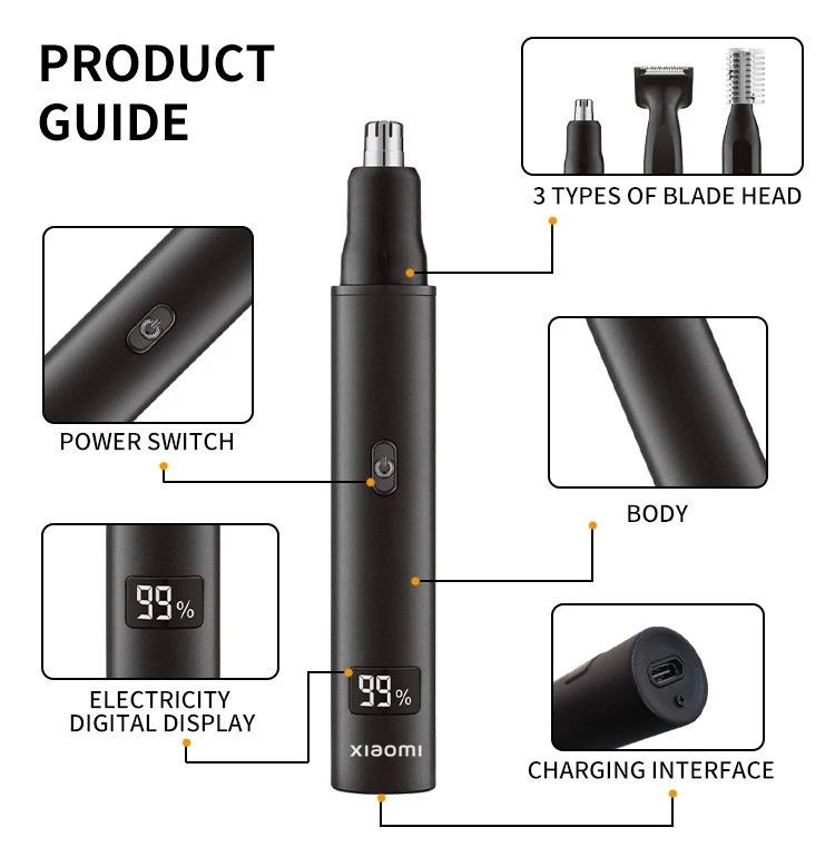 Thumbnail: XIAOMI New 3 in 1 Electric Rechargeable Nose Ear Hair Trimmer for Men Painless S