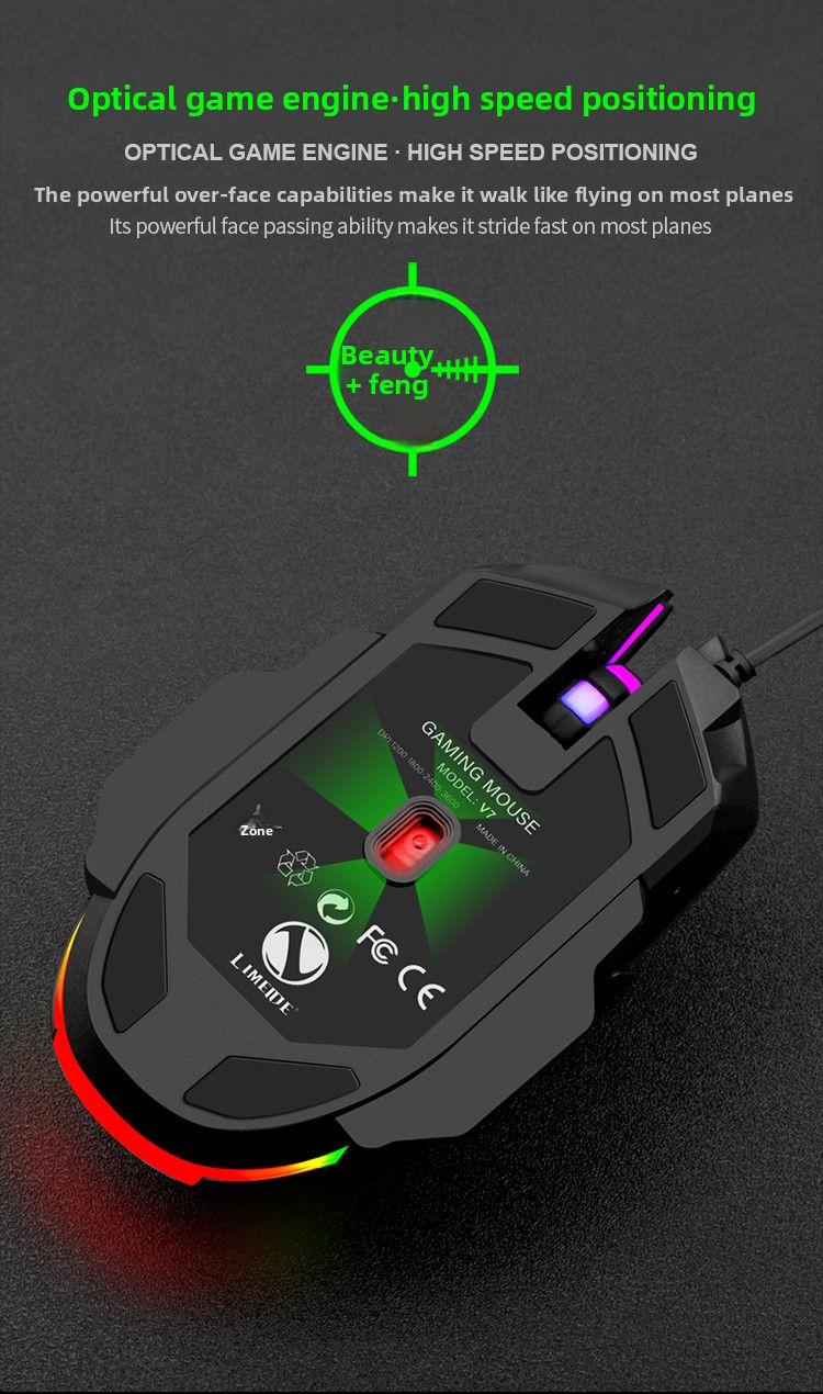 Thumbnail: 1pc V7 Mechanical Gaming Mouse with LED Lights, Wired Notebook Mouse for Laptop 