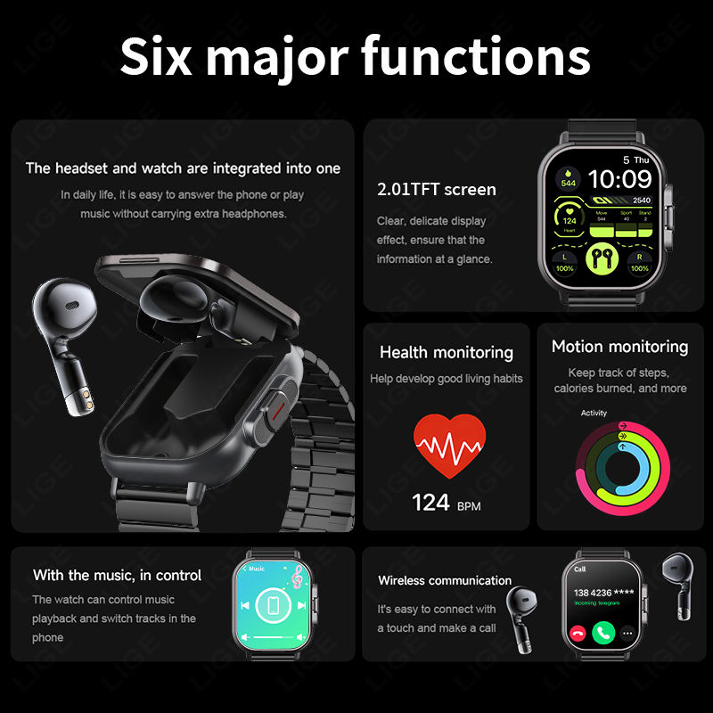 Thumbnail: TWS 2in 1 Smart Watch with Headphones Sports Watch Bluetooth Headset Call Watch 