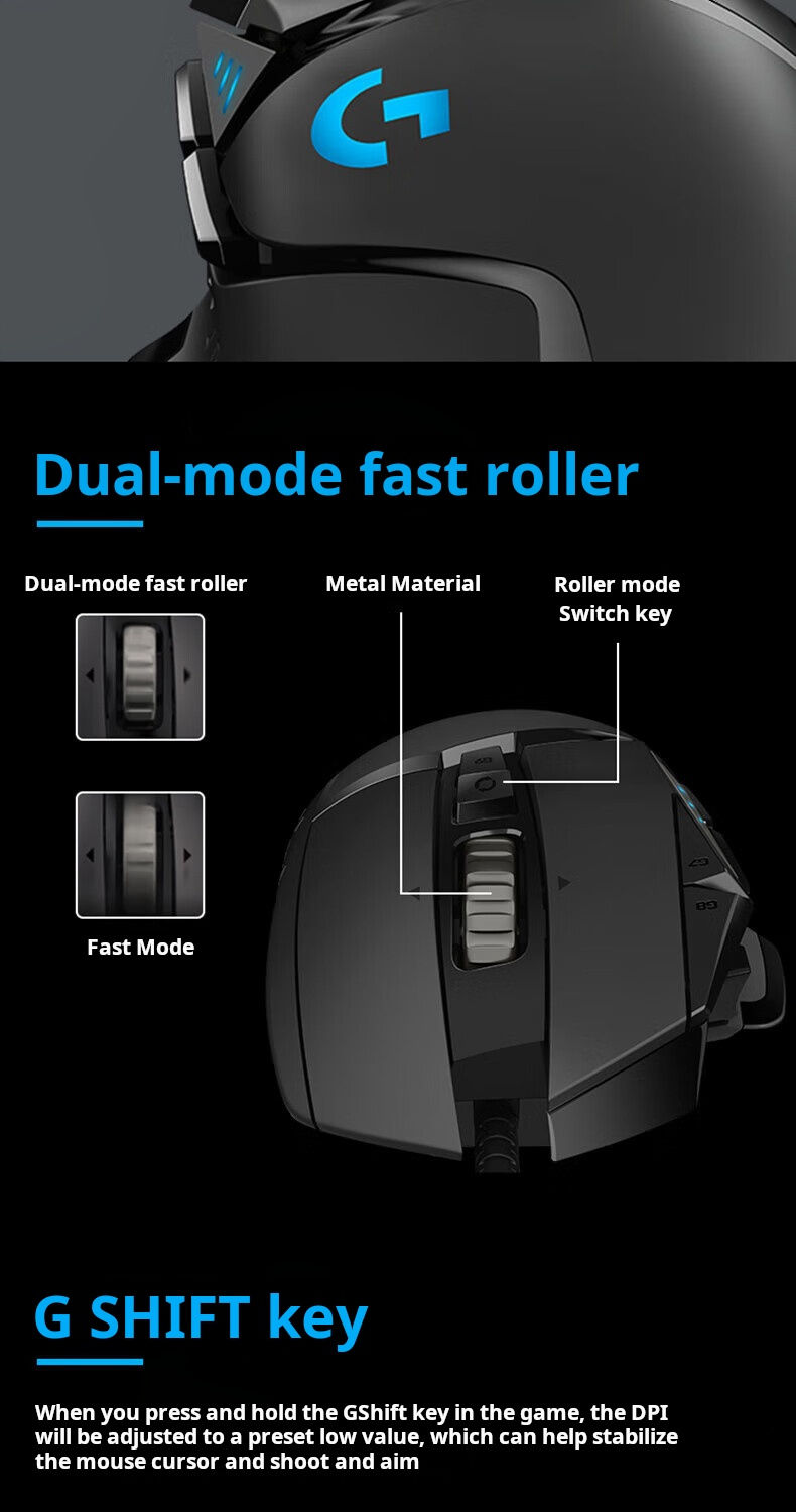 Thumbnail: Logitech G502 Durable Gaming Mouse, Wired, Customizable Buttons, High Precision,