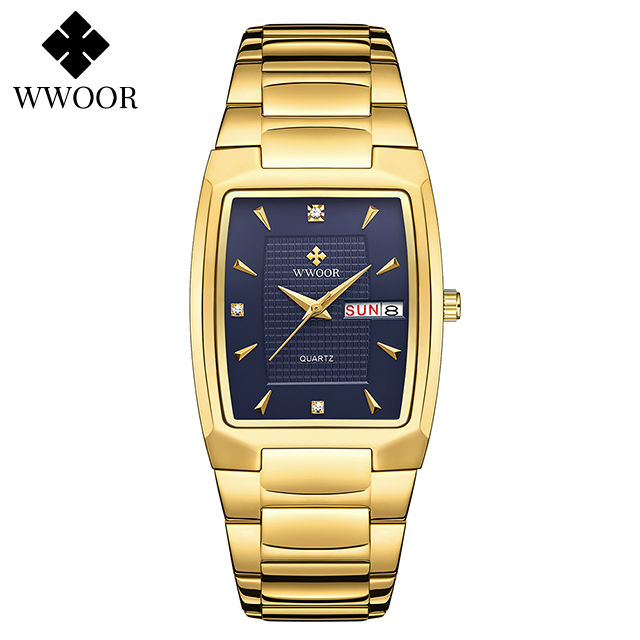 Thumbnail: WWOOR 2024 New Square Watch Men with Automatic Week Date Luxury Stainless Steel 