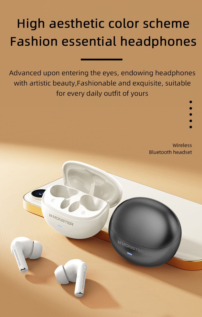 Thumbnail: Monster MQT39 Earphones Wireless Bluetooth 6.0 TWS Noise Reduction Earbuds Gamer