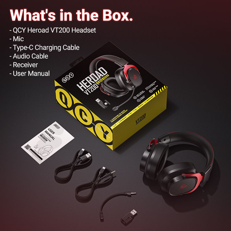 Thumbnail: QCY Heroad VT200 Wireless Gaming Headset Detach Mic Over ear Headphone Tri-Mode 